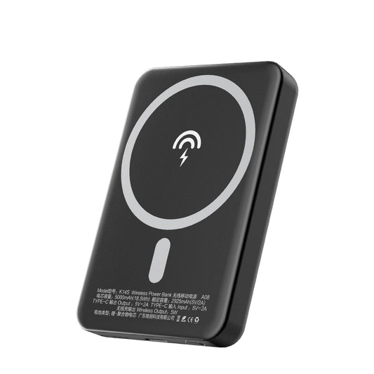 Dudao K14S külső vezeték nélküli akkumulátor, 5000mAh, 10W, PD + QI, 1 x QI - 1 x USB-C, Fekete