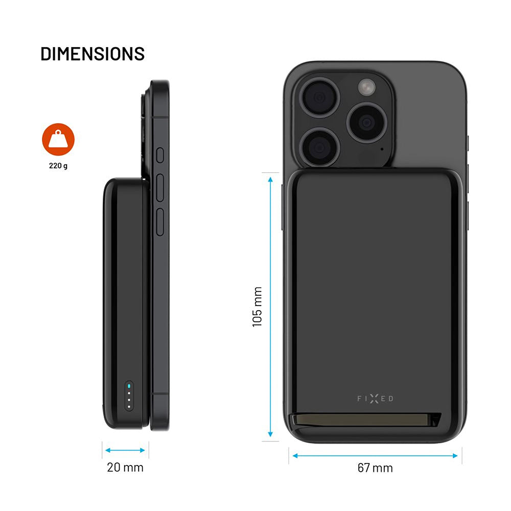 Fixed MagZen 10 Pro vezeték nélküli külső akkumulátor, 10000mAh, 30W, PD + FQI, 1 x QI - 1 x USB-C, Fekete