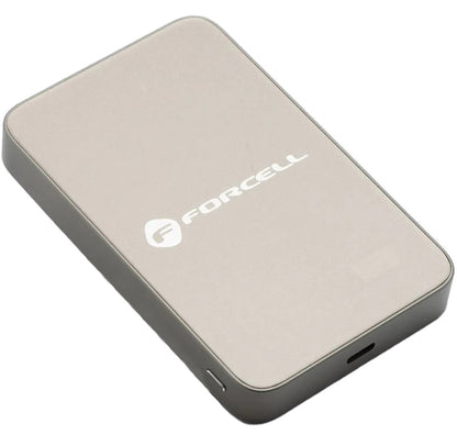 Forcell F5K8 vezeték nélküli külső akkumulátor, 5000mAh, 15W, PD + FQI, 1 x QI - 1 x USB-C, Arany