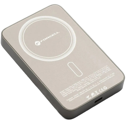Forcell F10K8 vezeték nélküli külső akkumulátor, 10000mAh, 15W, PD + FQI, 1 x QI - 1 x USB-C, Arany