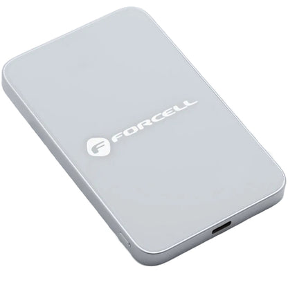 Forcell F5K8 vezeték nélküli külső akkumulátor, 5000mAh, 15W, PD + FQI, 1 x QI - 1 x USB-C, Fehér