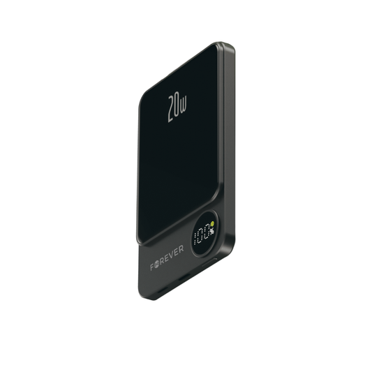 Forever MATB-200 vezeték nélküli külső akkumulátor, 5000mAh, 20W, PD + FQI, 1 x QI - 1 x USB-C, Fekete