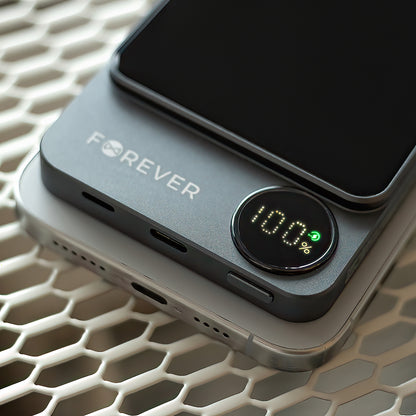 Forever MATB-200 vezeték nélküli külső akkumulátor, 5000mAh, 20W, PD + FQI, 1 x QI - 1 x USB-C, Fekete