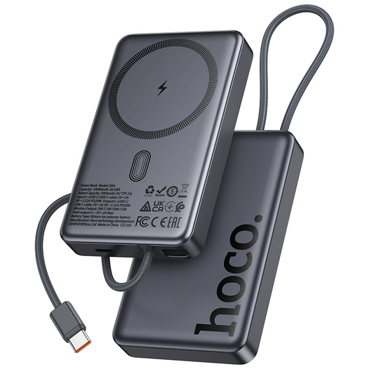 HOCO Q44 vezeték nélküli külső akkumulátor, 10000mAh, 20W, PD + FQI, 1 x QI - 2 x USB-C, Szürke