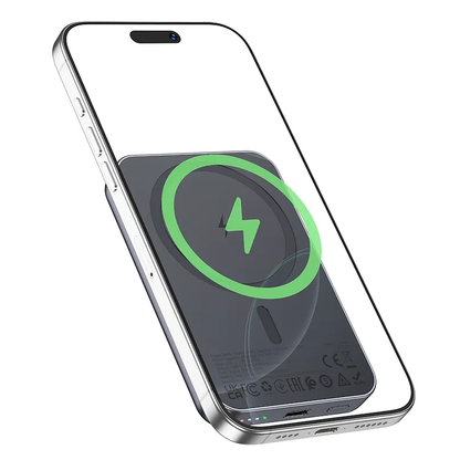 HOCO J160 vezeték nélküli külső akkumulátor, 5000mAh, 10W, 1 x QI - 1 x USB-C, Szürke
