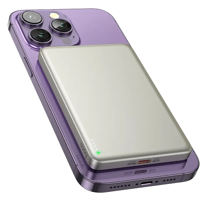 HOCO Q26 vezeték nélküli külső akkumulátor, 5000mAh, 20W, PD + FQI, 1 x QI - 1 x USB-C, narancssárga