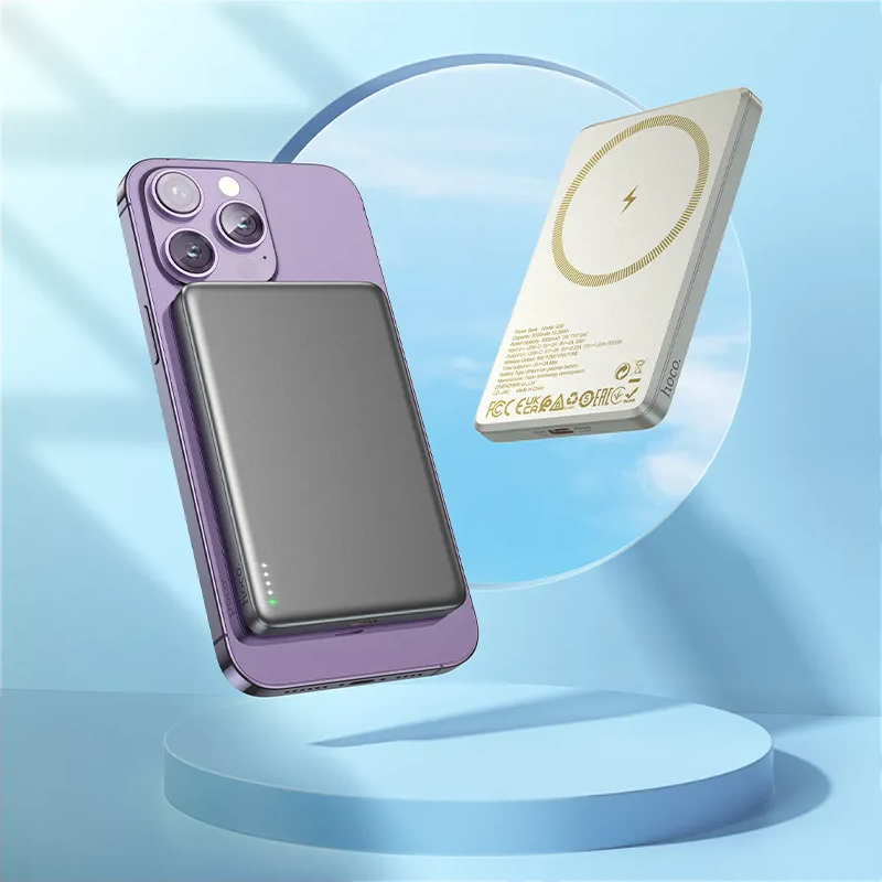 HOCO Q26 vezeték nélküli külső akkumulátor, 5000mAh, 20W, PD + FQI, 1 x QI - 1 x USB-C, narancssárga
