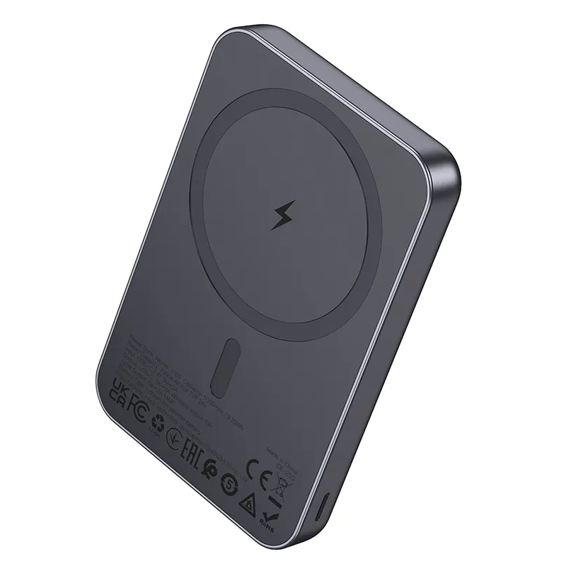 HOCO J160 vezeték nélküli külső akkumulátor, 5000mAh, 10W, 1 x QI - 1 x USB-C, Szürke