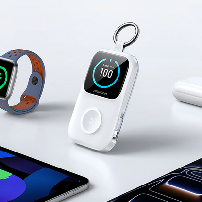 Joyroom JR-W19 vezeték nélküli külső akkumulátor, 5000mAh, 20W, QC + PD, 1 x Lightning - 1 x QI - 2 x USB-C, Fehér