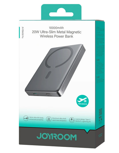 Joyroom JR-PBM08 Pro vezeték nélküli külső akkumulátor, 10000mAh, 22,5W, PD + FQI, 1 x QI - 2 x USB-C, Szürke