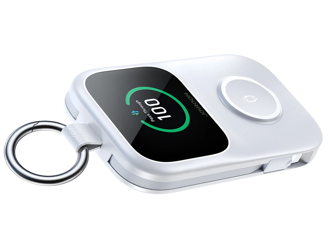 Joyroom JR-W19 vezeték nélküli külső akkumulátor, 5000mAh, 20W, QC + PD, 1 x Lightning - 1 x QI - 2 x USB-C, Fehér