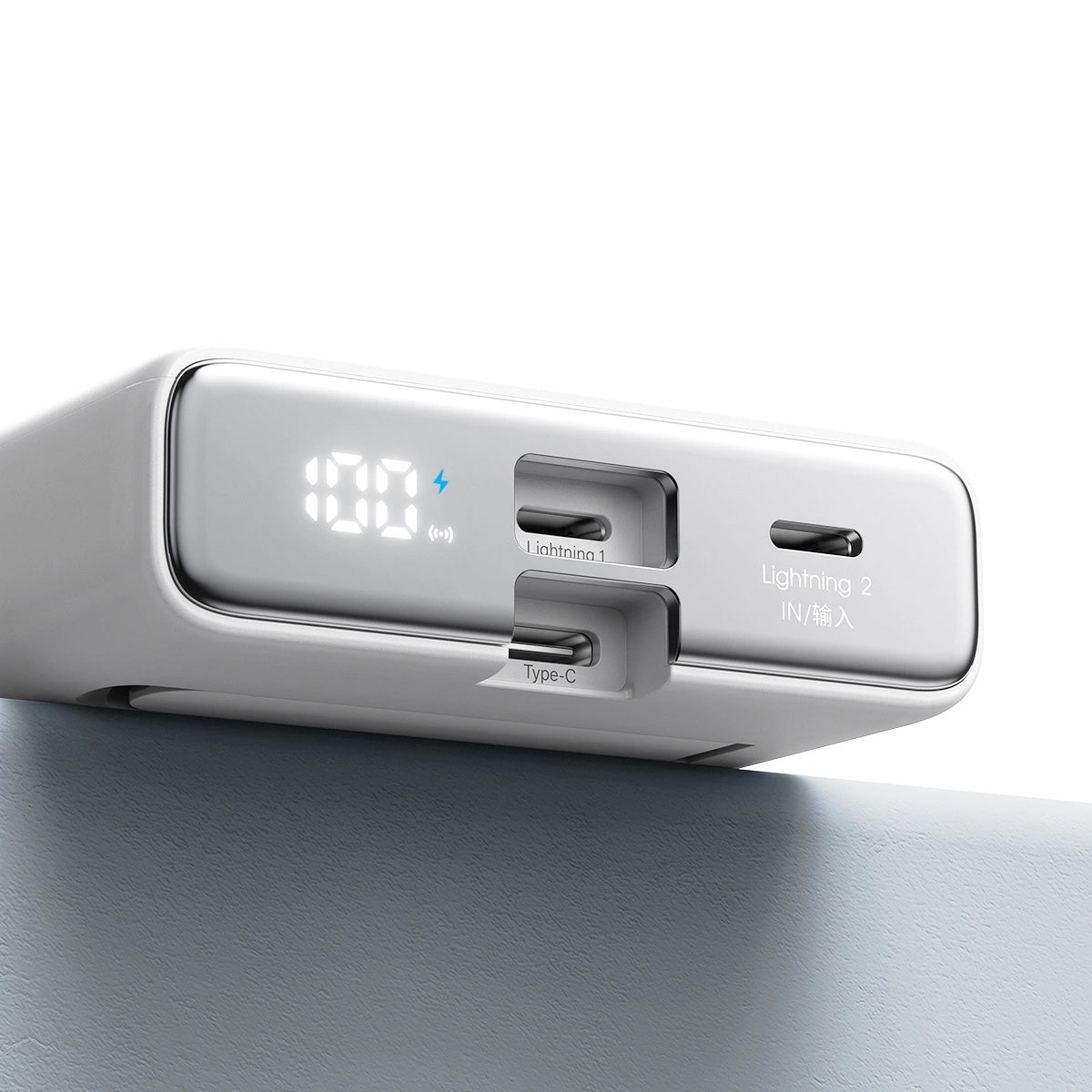 Joyroom JR-PBM01 vezeték nélküli külső akkumulátor, 10000mAh, 20W, QC + PD + FQI, 1 x Lightning - 1 x QI - 1 x USB-C, Fehér