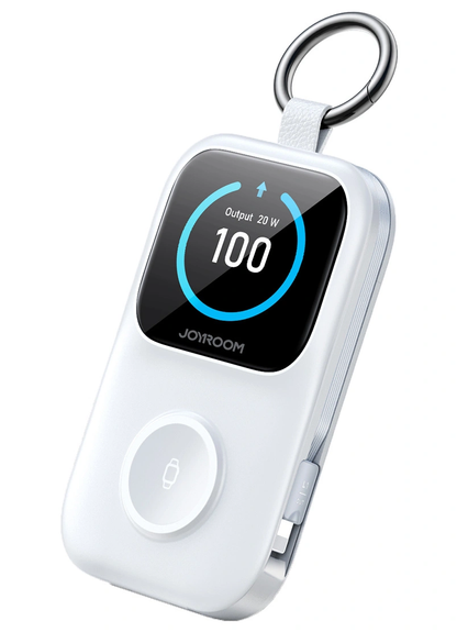 Joyroom JR-W19 vezeték nélküli külső akkumulátor, 5000mAh, 20W, QC + PD, 1 x Lightning - 1 x QI - 2 x USB-C, Fehér
