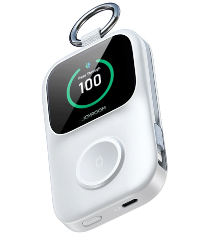 Joyroom JR-W19 vezeték nélküli külső akkumulátor, 5000mAh, 20W, QC + PD, 1 x Lightning - 1 x QI - 2 x USB-C, Fehér