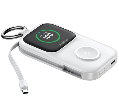 Joyroom JR-W19 vezeték nélküli külső akkumulátor, 5000mAh, 20W, QC + PD, 1 x Lightning - 1 x QI - 2 x USB-C, Fehér