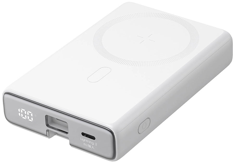 Joyroom JR-PBM01 vezeték nélküli külső akkumulátor, 10000mAh, 20W, QC + PD + FQI, 1 x Lightning - 1 x QI - 1 x USB-C, Fehér