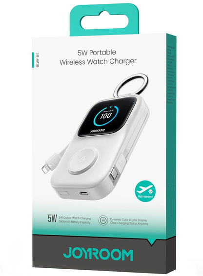 Joyroom JR-W19 vezeték nélküli külső akkumulátor, 5000mAh, 20W, QC + PD, 1 x Lightning - 1 x QI - 2 x USB-C, Fehér