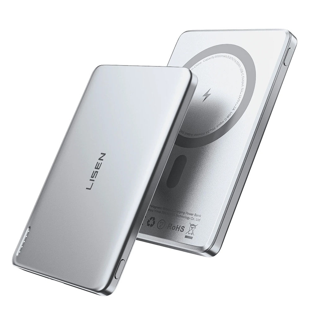 Lisen L601 Pro vezeték nélküli külső akkumulátor, 5000mAh, 22,5W, PD + FQI, 1 x QI - 1 x USB-C, Szürke YL0325090011