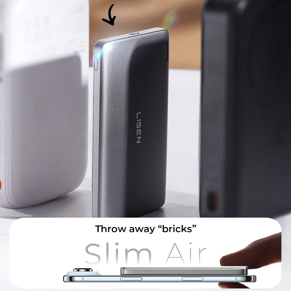 Lisen L601 Pro vezeték nélküli külső akkumulátor, 5000mAh, 22,5W, PD + FQI, 1 x QI - 1 x USB-C, Szürke YL0325090011