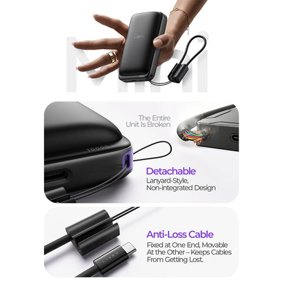Lisen P604 vezeték nélküli külső akkumulátor, 10000mAh, 65W, QC + PD + FQI, 1 x QI - 1 x USB-A - 1 x USB-C, fekete