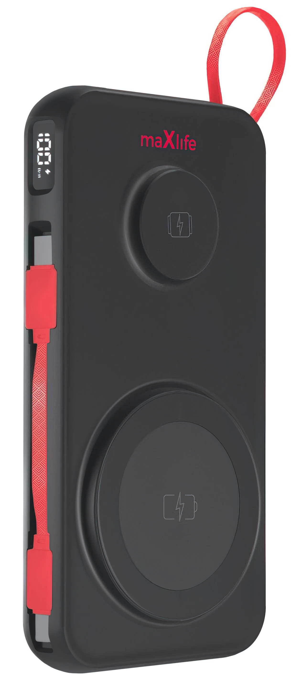 MaXlife MXPB-08 vezeték nélküli külső akkumulátor, 10000mAh, 22.5W, QC + PD + FQI + QI, 1 x USB-A - 1 x USB-C - 2 x QI, Fekete