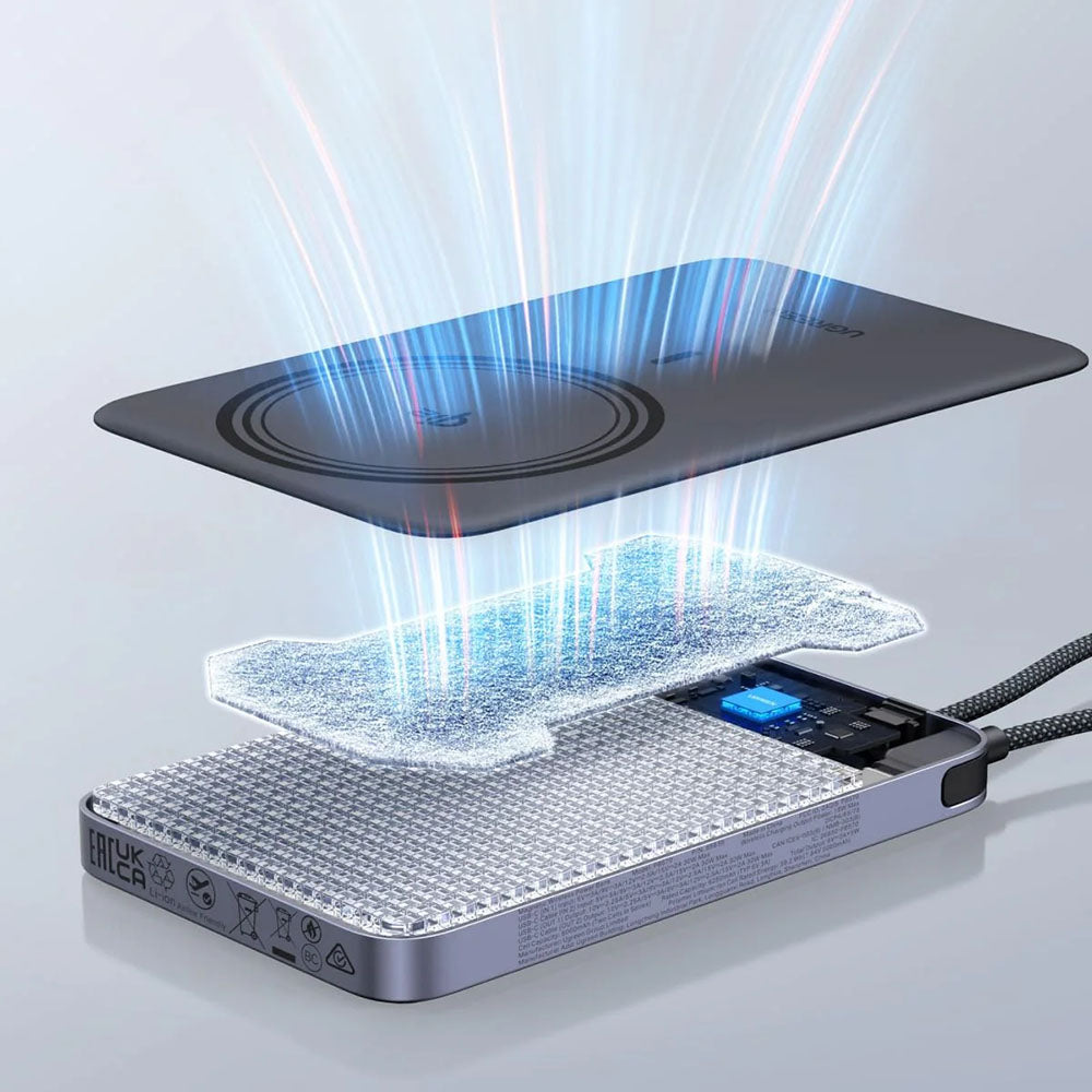 UGREEN PB570 vezeték nélküli külső akkumulátor (75982B), 10000 mAh, 30 W, PD + FQI, 1 x QI – 2 x USB-C, szürke