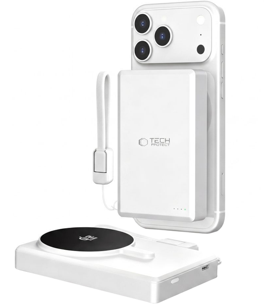 Tech-Protect PB40 LifeMag vezeték nélküli külső akkumulátor, 10000mAh, 25W, PD + FQI, 1 x QI - 1 x USB-C, Ezüst