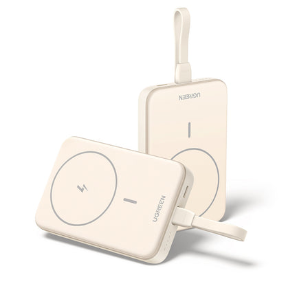 UGREEN PB760 vezeték nélküli külső akkumulátor, 10000mAh, 20W, PD + FQI, 1 x QI - 1 x USB-C, Bézs