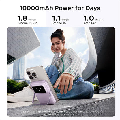 UGREEN PB764 Uno vezeték nélküli külső akkumulátor, 10000mAh, 20W, PD + FQI, 1 x QI - 1 x USB-C, Szürke