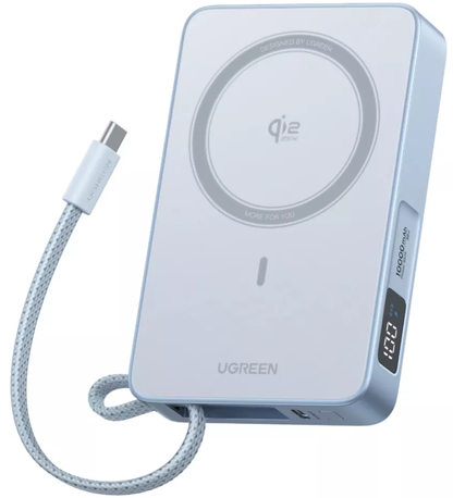 UGREEN MagFlow PB773 vezeték nélküli külső akkumulátor (65958), 10000mAh, 25W, PD + FQI, 1 x QI - 2 x USB-C, Kék
