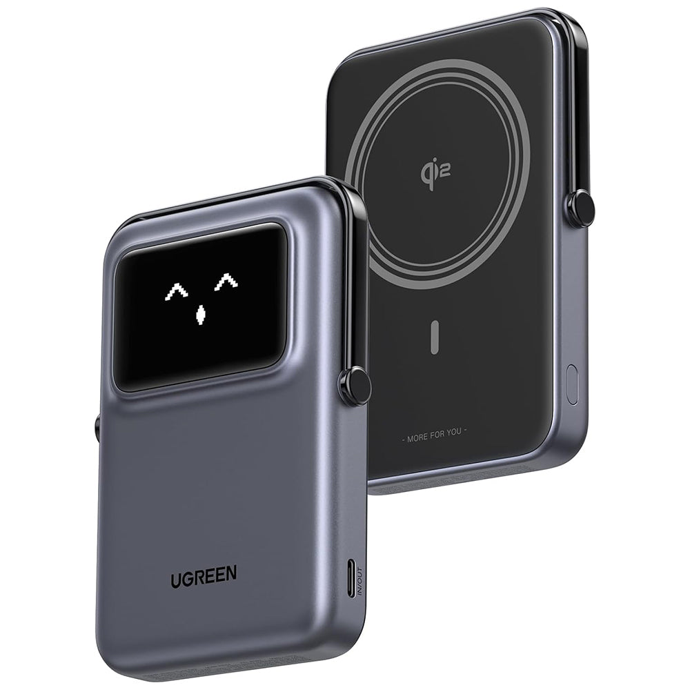 UGREEN PB764 Uno vezeték nélküli külső akkumulátor, 10000mAh, 20W, PD + FQI, 1 x QI - 1 x USB-C, Szürke
