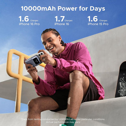 UGREEN PB764 Uno vezeték nélküli külső akkumulátor, 10000mAh, 20W, PD + FQI, 1 x QI - 1 x USB-C, Szürke