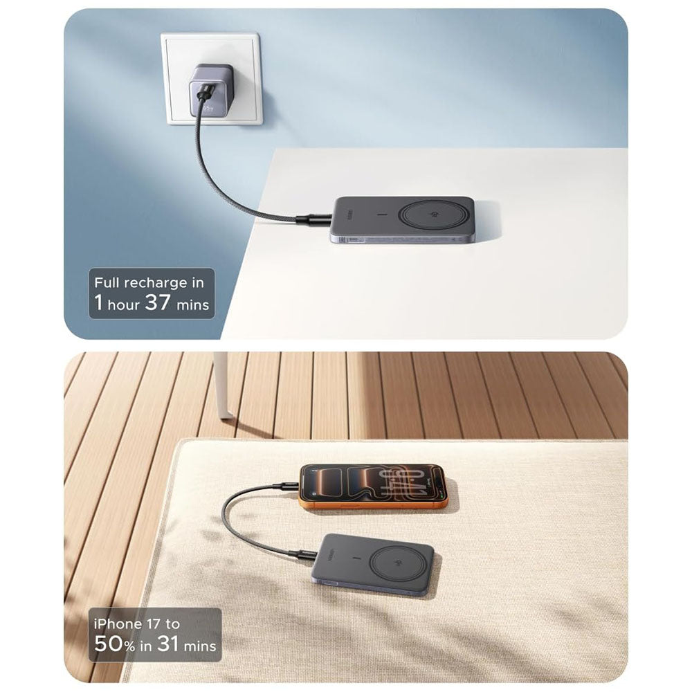 UGREEN PB580 (75984B) vezeték nélküli külső akkumulátor, 5000mAh, 15W, PD + FQI, 1 x QI - 1 x USB-C, Szürke