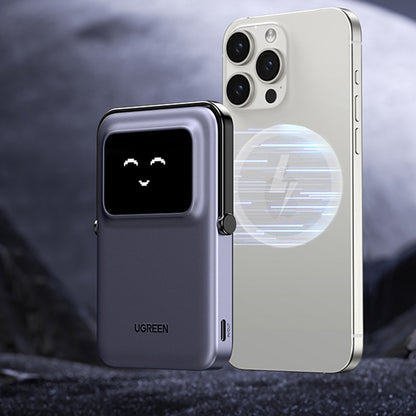 UGREEN PB571 Uno vezeték nélküli külső akkumulátor, 5000mAh, 20W, PD + FQI, 1 x QI - 1 x USB-C, Lila