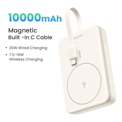 UGREEN PB760 vezeték nélküli külső akkumulátor, 10000mAh, 20W, PD + FQI, 1 x QI - 1 x USB-C, Bézs