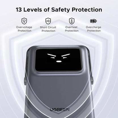 UGREEN PB764 Uno vezeték nélküli külső akkumulátor, 10000mAh, 20W, PD + FQI, 1 x QI - 1 x USB-C, Szürke