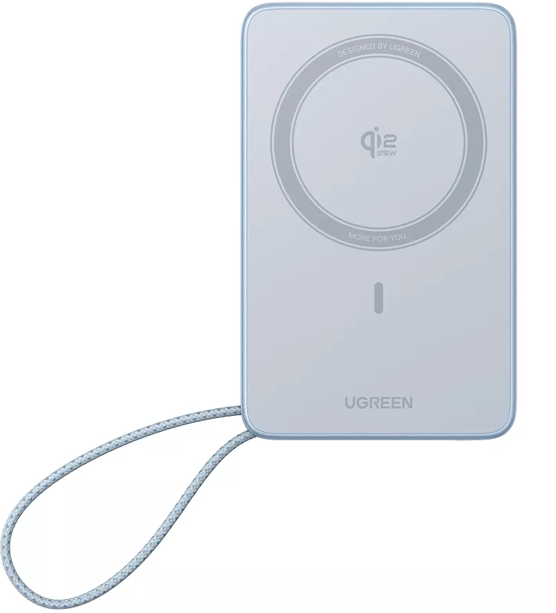 UGREEN MagFlow PB773 vezeték nélküli külső akkumulátor (65958), 10000mAh, 25W, PD + FQI, 1 x QI - 2 x USB-C, Kék
