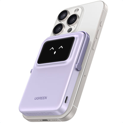 UGREEN PB571 Uno vezeték nélküli külső akkumulátor, 5000mAh, 20W, PD + FQI, 1 x QI - 1 x USB-C, Lila
