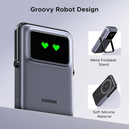 UGREEN PB764 Uno vezeték nélküli külső akkumulátor, 10000mAh, 20W, PD + FQI, 1 x QI - 1 x USB-C, Szürke