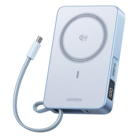 UGREEN MagFlow PB773 vezeték nélküli külső akkumulátor (65958B), 10000mAh, 25W, PD + FQI, 1 x QI - 2 x USB-C, Kék