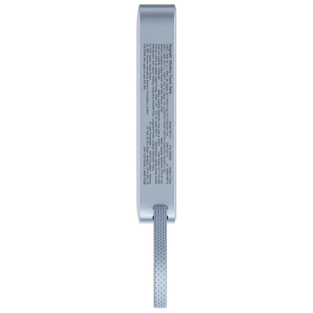 UGREEN MagFlow PB773 vezeték nélküli külső akkumulátor (65958B), 10000mAh, 25W, PD + FQI, 1 x QI - 2 x USB-C, Kék