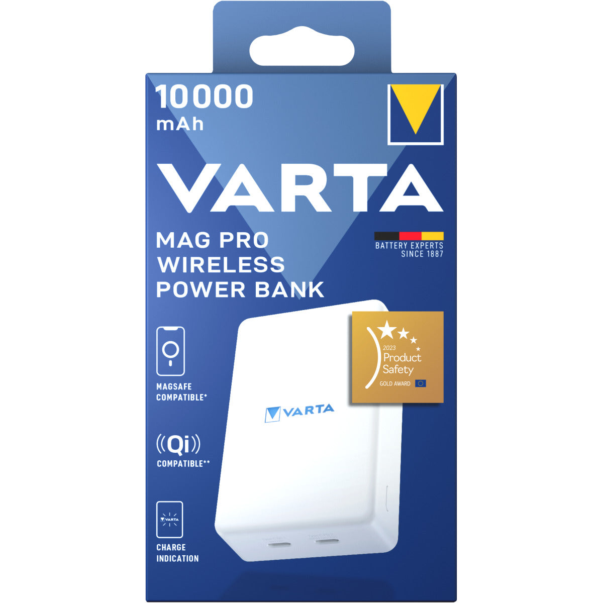 Varta Mag Pro vezeték nélküli külső akkumulátor, 10000mAh, 20W, 1 x QI - 2 x USB-C, Fehér