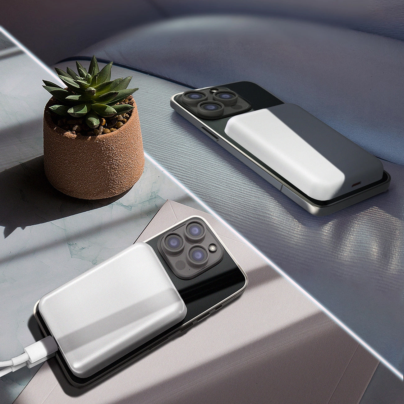WZK WRW349YWS vezeték nélküli külső akkumulátor, 10000mAh, 20W, PD + FQI, 1 x QI - 1 x USB-C, Fehér