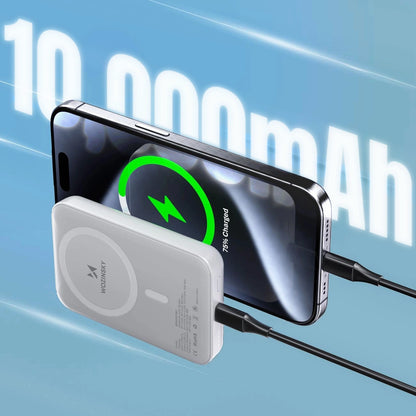 WZK WRW349YWS vezeték nélküli külső akkumulátor, 10000mAh, 20W, PD + FQI, 1 x QI - 1 x USB-C, Fehér