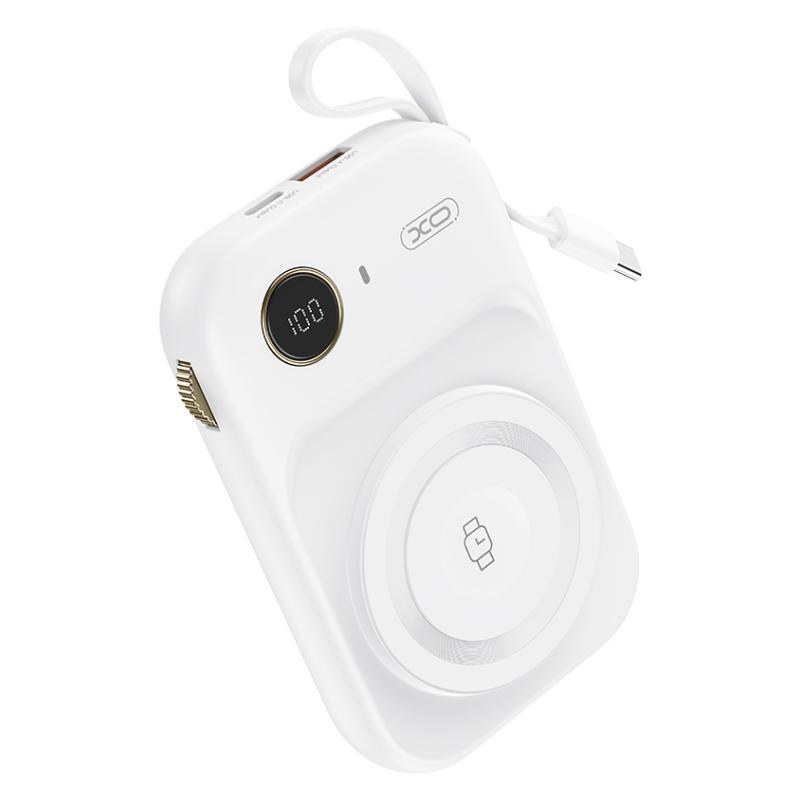 XO Design PR270 vezeték nélküli külső akkumulátor, 10000mAh, 22.5W, QC + PD + QI, 1 x QI - 1 x USB-A - 1 x USB-C, Fehér