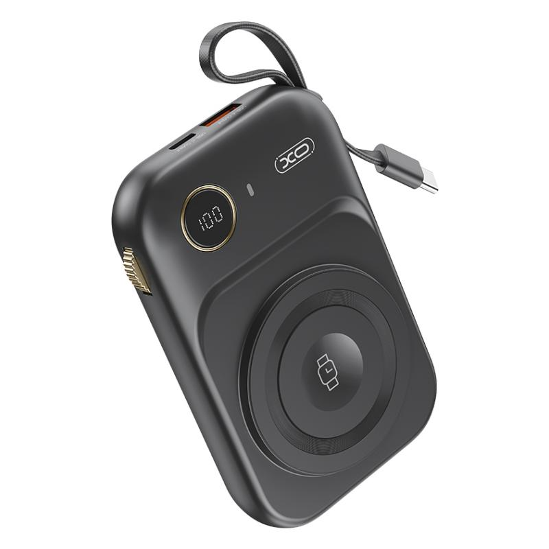 XO Design PR270 vezeték nélküli külső akkumulátor, 10000mAh, 22.5W, QC + PD + QI, 1 x QI - 1 x USB-A - 1 x USB-C, Fekete