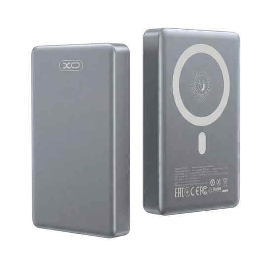 XO Design PR294 vezeték nélküli külső akkumulátor, 10000mAh, 20W, PD + FQI, 1 x QI - 1 x USB-C, Szürke