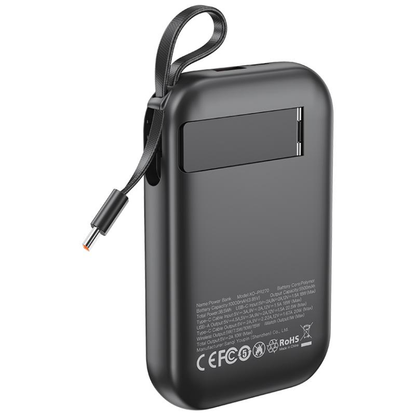 XO Design PR270 vezeték nélküli külső akkumulátor, 10000mAh, 22.5W, QC + PD + QI, 1 x QI - 1 x USB-A - 1 x USB-C, Fekete