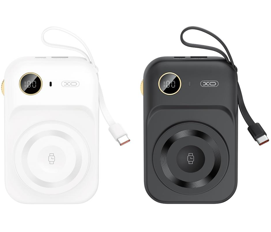 XO Design PR270 vezeték nélküli külső akkumulátor, 10000mAh, 22.5W, QC + PD + QI, 1 x QI - 1 x USB-A - 1 x USB-C, Fekete