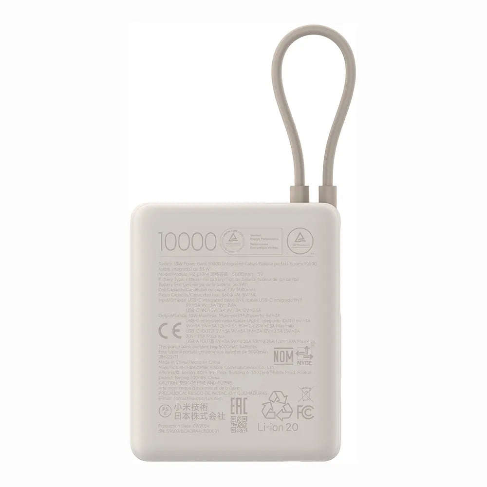 Xiaomi PB1033MI külső akkumulátor, 10000mAh, 33W, QC + PD, 1 x USB-A - 2 x USB-C, Bézs BHR9333GL